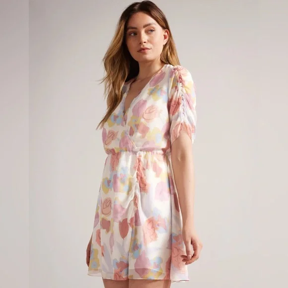 Ted Baker Juleah Ruched Sleeve Detail Mini Dress Natural NWT - Picture 4 of 13